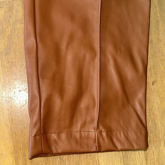 *last chance* Nine West | faux leather brown pants w/ draw string tie at waist - Picture 2 of 16